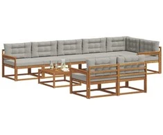 Lauko sofos komplektas 9 pcs Natūrali ir šviesiai pilka
