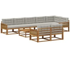 Lauko sofos komplektas 9 pcs Natūrali ir Šviesiai pilka