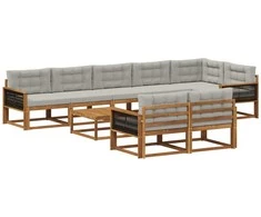 Lauko sofos komplektas 9 pcs Natūrali ir Šviesiai pilka