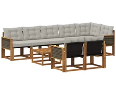Lauko sofos komplektas 9 pcs Natūrali ir šviesiai pilka