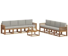 Lauko sofos komplektas 9 pcs Natūrali ir šviesiai pilka