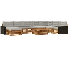 Lauko sofos komplektas 9 pcs Natūrali ir šviesiai pilka