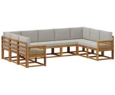 Lauko sofos komplektas 9 pcs Natūrali ir šviesiai pilka