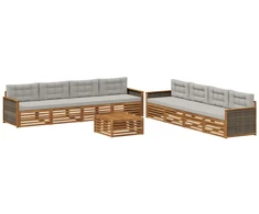 Lauko sofos komplektas 9 pcs Natūrali ir šviesiai pilka