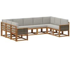 Lauko sofos komplektas 9 pcs Natūrali ir šviesiai pilka