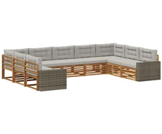 Lauko sofos komplektas 9 pcs Natūrali ir šviesiai pilka