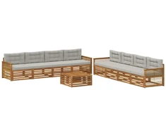 Lauko sofos komplektas 9 pcs Natūrali ir šviesiai pilka