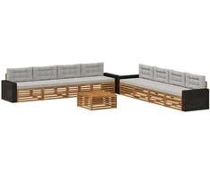 Lauko sofos komplektas 9 pcs Natūrali ir šviesiai pilka