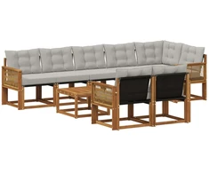 Lauko sofos komplektas 9 pcs Natūrali ir šviesiai pilka