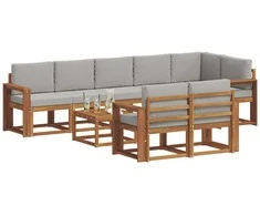 Lauko baldų komplektas Lauko sofos komplektas 9 pcs Natūrali ir šviesiai pilka