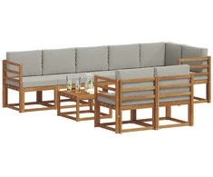 Lauko baldų komplektas Lauko sofos komplektas 9 pcs Natūrali ir šviesiai pilka