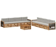 Lauko sofos komplektas 9 pcs Natūrali ir šviesiai pilka