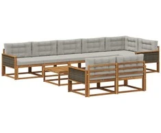 Lauko sofos komplektas 9 pcs Natūrali ir Šviesiai pilka