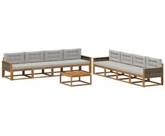 Lauko sofos komplektas 9 pcs Natūrali ir Šviesiai pilka