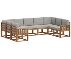 Lauko sofos komplektas 9 pcs Natūrali ir šviesiai pilka