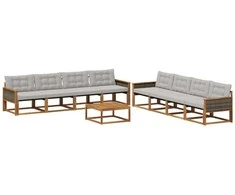 Lauko sofos komplektas 9 pcs Natūrali ir šviesiai pilka