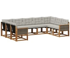 Lauko sofos komplektas 9 pcs Natūrali ir Šviesiai pilka