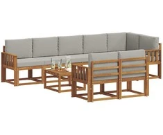 Lauko sofos komplektas 9 pcs Natūrali ir šviesiai pilka