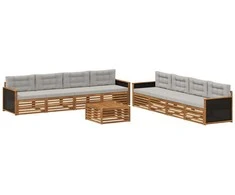 Lauko sofos komplektas 9 pcs Natūrali ir šviesiai pilka