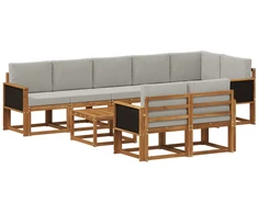 Lauko sofos komplektas 9 pcs Natūrali ir šviesiai pilka