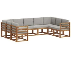 Lauko sofos komplektas 9 pcs Natūrali ir šviesiai pilka