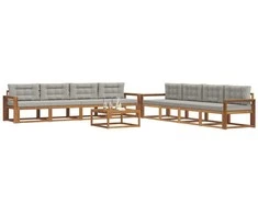 Lauko sofos komplektas 9 pcs Natūrali ir šviesiai pilka