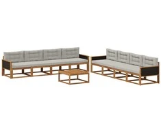 Lauko sofos komplektas 9 pcs Natūrali ir Šviesiai pilka