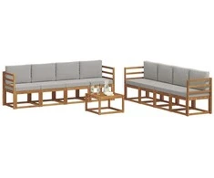 Lauko sofos komplektas 9 pcs Natūrali ir šviesiai pilka