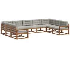 Lauko sofos komplektas 9 pcs Natūrali ir šviesiai pilka