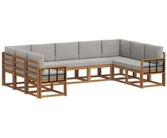 Lauko sofos komplektas 9 pcs Natūrali ir šviesiai pilka