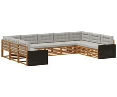Lauko sofos komplektas 9 pcs Natūrali ir šviesiai pilka
