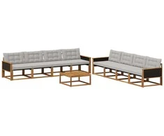 Lauko sofos komplektas 9 pcs Natūrali ir šviesiai pilka