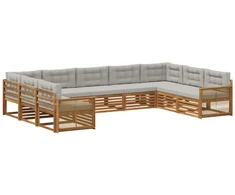 Lauko sofos komplektas 9 pcs Natūrali ir šviesiai pilka