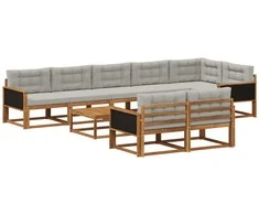 Lauko sofos komplektas 9 pcs Natūrali ir Šviesiai pilka
