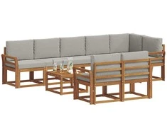 Lauko sofos komplektas 9 pcs Natūrali ir šviesiai pilka