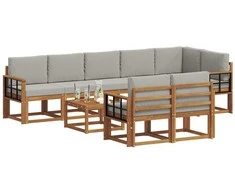 Lauko baldų komplektas Lauko sofos komplektas 9 pcs Natūrali ir šviesiai pilka