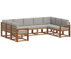 Lauko sofos komplektas 9 pcs Natūrali ir šviesiai pilka