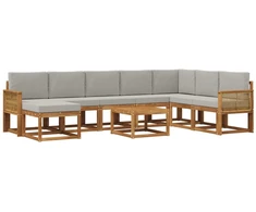 Lauko sofos komplektas 9 pcs Natūrali ir šviesiai pilka
