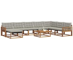 Lauko sofos komplektas 9 pcs Natūrali ir šviesiai pilka