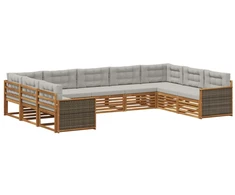 Lauko sofos komplektas 9 pcs Natūrali ir šviesiai pilka