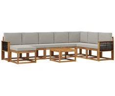 Lauko sofos komplektas 9 pcs Natūrali ir šviesiai pilka
