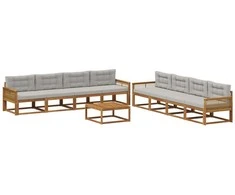 Lauko sofos komplektas 9 pcs Natūrali ir Šviesiai pilka