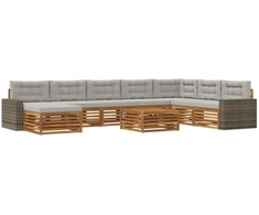 Lauko sofos komplektas 9 pcs Natūrali ir šviesiai pilka