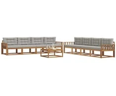 Lauko sofos komplektas 9 pcs Natūrali ir šviesiai pilka
