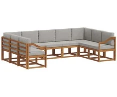 Lauko sofos komplektas 9 pcs Natūrali ir šviesiai pilka