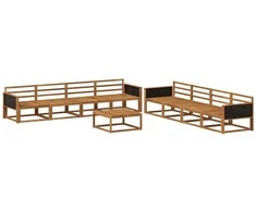 Lauko sofos komplektas 9 pcs Natūrali Kietos akacijos mediena