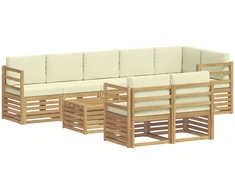 Lauko sofos komplektas 9 vnt. 8 vietos Balta ir kreminė