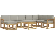 Lauko sofos komplektas 9 vnt. 8 vietos Balta ir šviesiai pilka