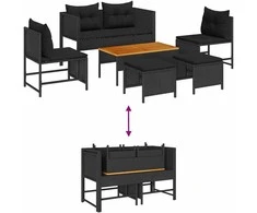Lauko baldų komplektas Sodo Sofų Rinkinys su pagalve 6 pcs Juoda poliratanas