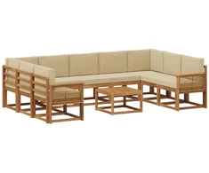 Lauko sofos komplektas su pagalve 10 pcs Natūralus ir bežinis